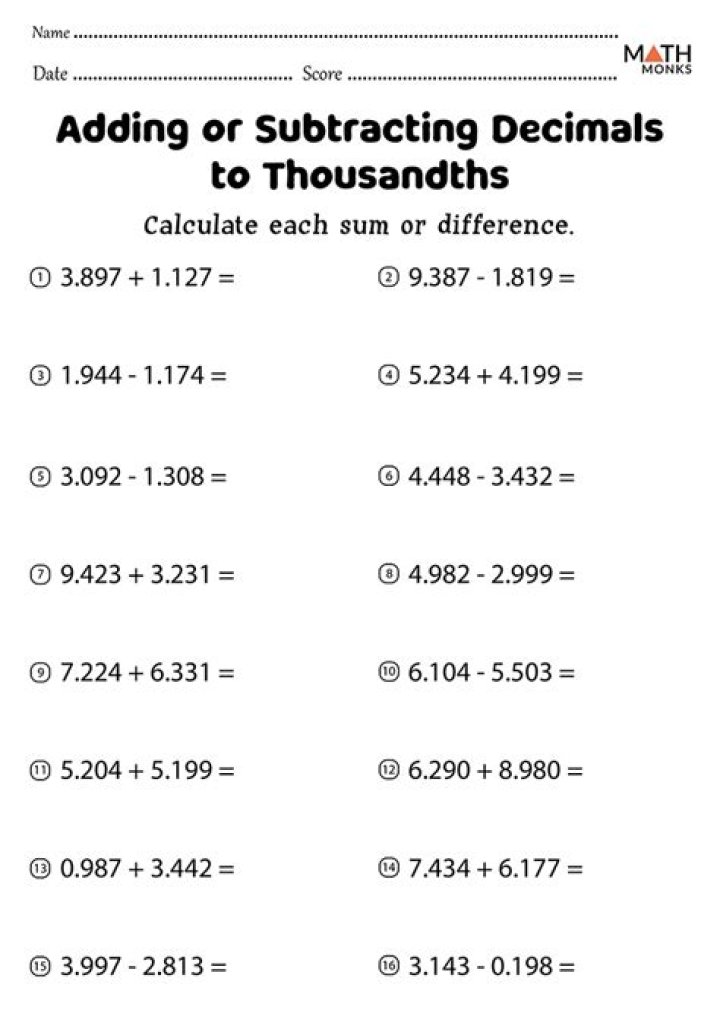 adding and subtracting decimals