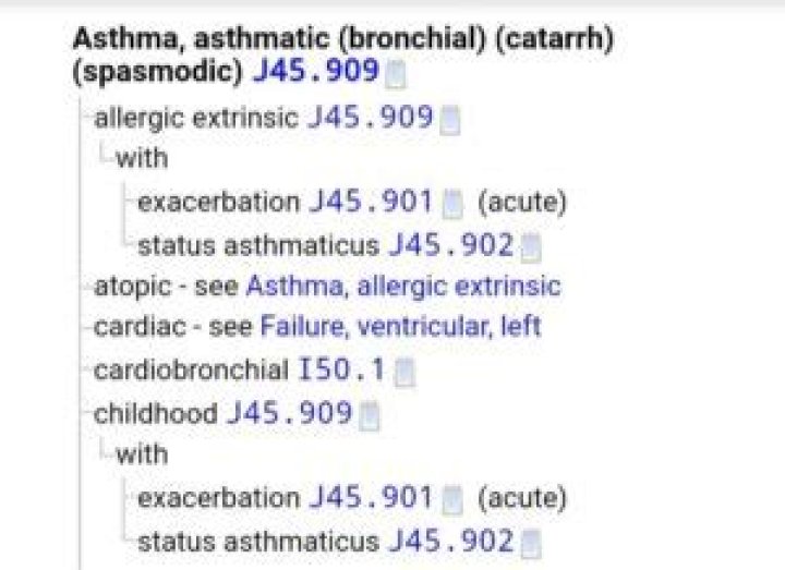 asthma icd 10 code